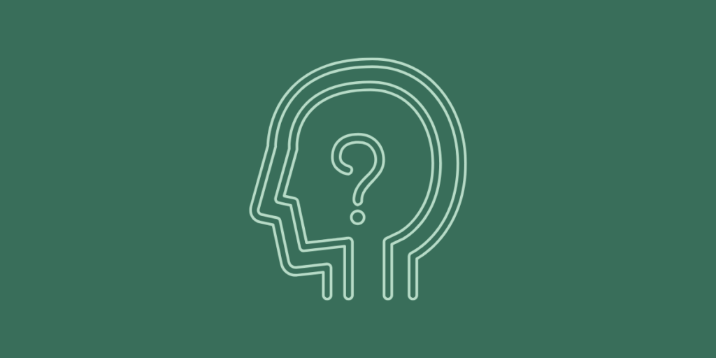 Grafisk illustration af et ansigt med et spørgsmålstegn indeni - symbol på usikkerhed og tvivl i parforholdet